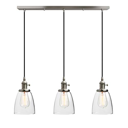 Phansthy Pendelleuchte 3 Flaming Klar Glas Glocken Pendelleuchte Modernes Hängeleuchte Vintage Hängelampen Hängeleuchte Pendelleuchten Loft-Pendelleuchte im Landstil (Gebürsteter Edelstahl Farbe) von Phansthy