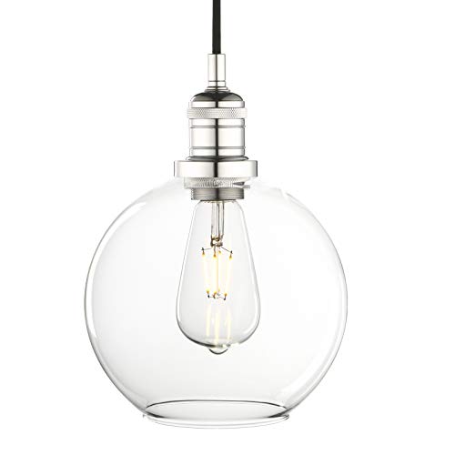 Phansthy Kugel Klar Glas, Vintage Industrie Hängeleuchte Loft-Pendelleuchte Hängelampen Schicke schlichte Hängeleuchte Pendelleuchten Industrial Style (Chrome Farbe) von Phansthy