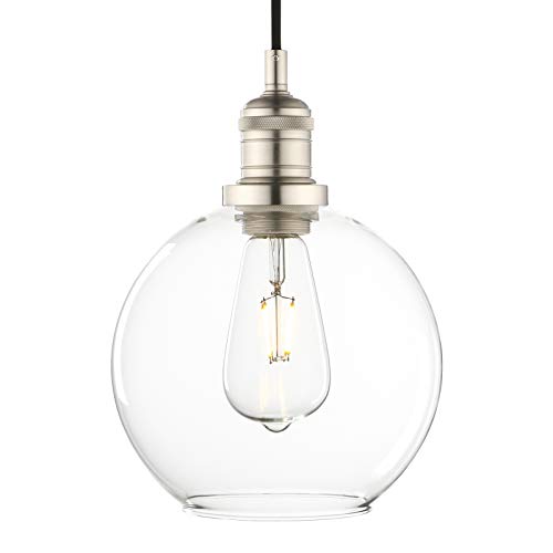 Phansthy Kugel Klar Glas, Vintage Industrie Hängeleuchte Loft-Pendelleuchte Hängelampen Schicke schlichte Hängeleuchte Pendelleuchten Industrial Style (Gebürsteter Edelstahl Farbe) von Phansthy