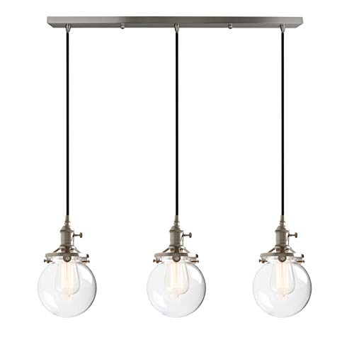 Phansthy Klar Glas Kugel 3 Flaming Retro Design Modernes Pendelleuchte Hängeleuchte Vintage Hängelampen Hängeleuchte Pendelleuchten Loft-Pendelleuchte im Landstil (Gebürsteter Edelstahl Farbe) von Phansthy
