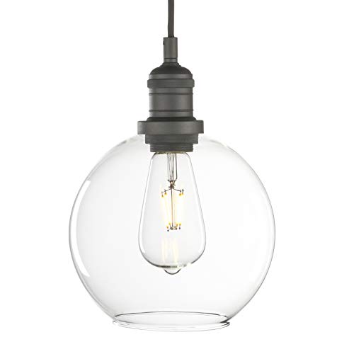 Phansthy Pendelleuchte Vintage Industrie Hängeleuchte Hängelampe Lampe Kronleuchter aus Kugel Klar Glas E27 Lampenfassung Deckenleuchte für Küche Keller Wohnzimmer (Schwarz Farbe) von Phansthy