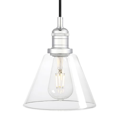 Phansthy Loft-Pendelleuchte Trichter Klar Glas, Vintage Industrie Hängeleuchte Hängelampen Schicke schlichte Hängeleuchte Pendelleuchten Industrie Style (Chrome Farbe) von Phansthy
