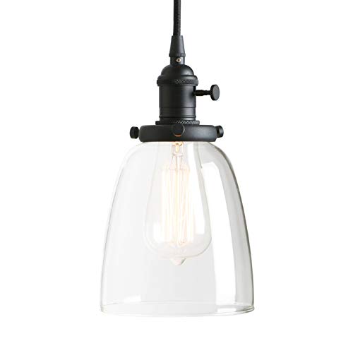 Phansthy Pendelleuchte Deckenlampe Vintage Industrie Hängeleuchte Hängelampe Lampe Kronleuchter aus Glocken Klar Glas E27 Lampenfassung Deckenleuchte für Küche Keller Wohnzimmer(Schwarz Farbe) von Phansthy