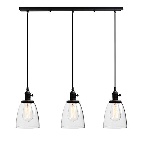 Phansthy Pendelleuchte 3 Flaming Klar Glas Glocken Pendelleuchte Modernes Pendelleuchte Hängeleuchte Vintage Hängelampen Hängeleuchte Pendelleuchten Loft-Pendelleuchte im Landstil(Schwarz Farbe) von Phansthy