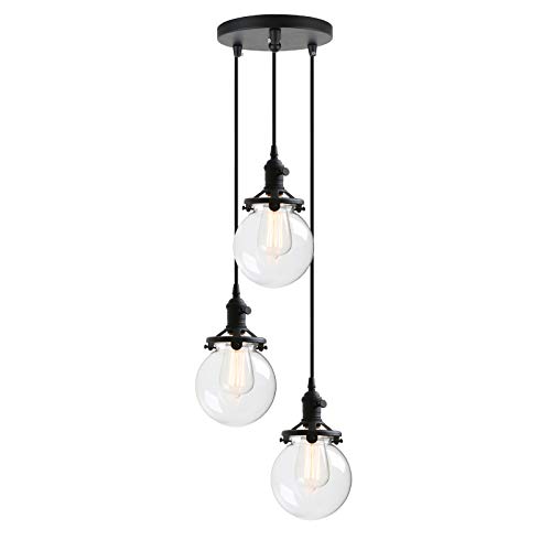 Phansthy Pendelleuchte 3 Flaming Pendelleuchte Kugeln Klar Glas Hängeleuchte Vintage Hängelampen Retro Design Modernes Hängeleuchte Pendelleuchten Loft-Pendelleuchte im Landstil (Schwarz Farbe) von Phansthy