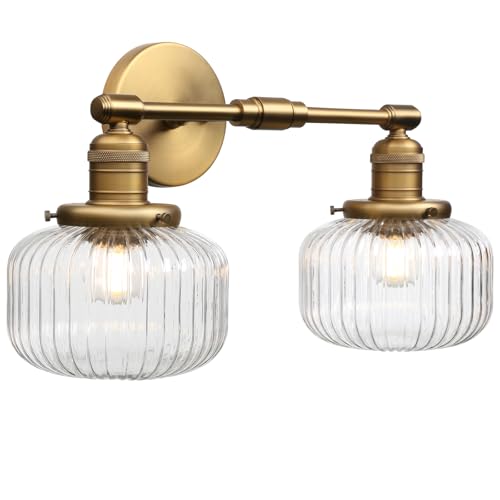 Phansthy Wandleuchte wandlampe 2 Flaming gestreiftem Klarglas Wandbeleuchtung Vintage Industrie Loft-Wandlampen Antik Deko Design Wandbeleuchtung Küchenwandleuchte im Landhausstil (Antike Farbe) von Phansthy