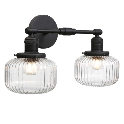Phansthy Wandleuchte wandlampe 2 Flaming gestreiftem Klarglas Wandbeleuchtung Vintage Industrie Loft-Wandlampen Antik Deko Design Wandbeleuchtung Küchenwandleuchte im Landhausstil (Schwarz Farbe) von Phansthy