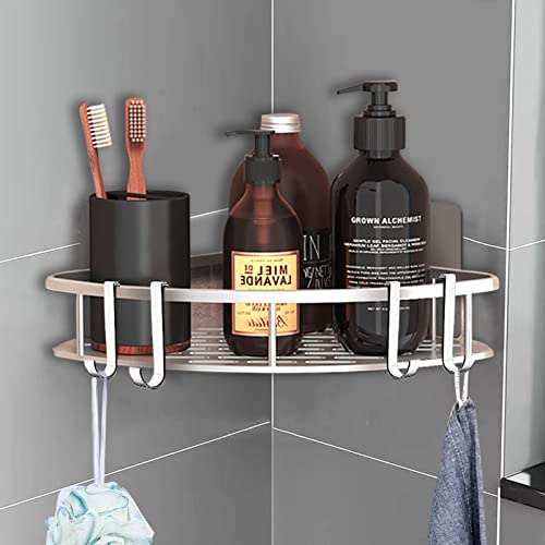 Phantasy® Duschablage ohne Bohren, Silbrig Dreieck Duschkorb Duschregal mit 4 Haken Shampoo Halterung für Dusche für Badezimmer Küche von Phantasy