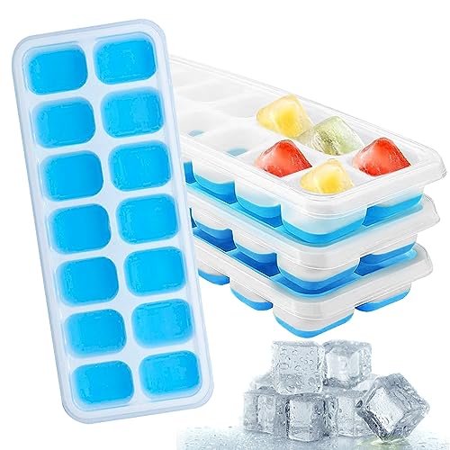 Phantasy® Eiswürfelform Silikon Mit Deckel 4 PACK, Platzsparend und Stapelbar Ice Cube Tray Eiswürfelbehälter für Babybrei Enfrieren, Gekühlte Getränke, Blau von Phantasy