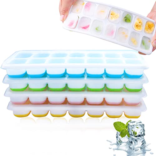 Phantasy® Eiswürfelform Silikon Mit Deckel 4 PACK, Platzsparend und Stapelbar Ice Cube Tray Eiswürfelbehälter für Babybrei Enfrieren, Gekühlte Getränke, Mehrfarbig von Phantasy