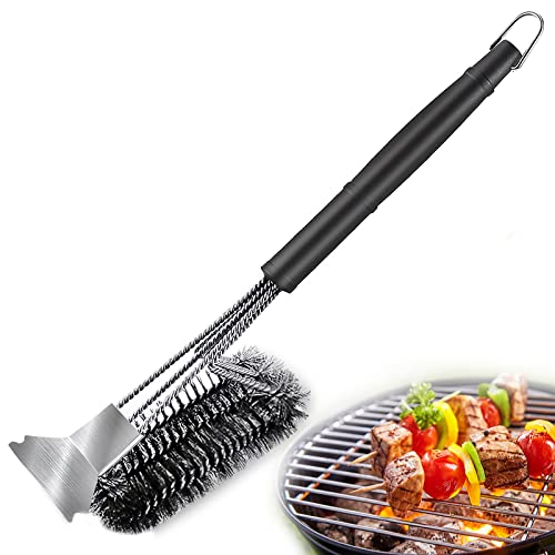 Phantasy® Grillbürste mit Langer Edelstahl Borsten, Grill Reinigungsbürste mit Edelstahl Spatel und Wärmedämmung Griff für Holzkohlegrill, Kugelgrill und Grillrost von Phantasy