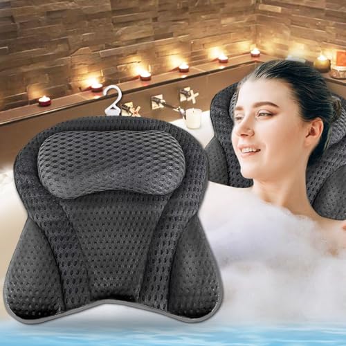 【Phantasy】 Badewannenkissen Saugnäpfen Perfekte Ergonomische Passform, Badewannenkissen Atmungsaktiver Waschbares Wannenkissen 4D Air Mesh, Badekissen für Entspannung von Nacken und Rücken Grau von Phantasy