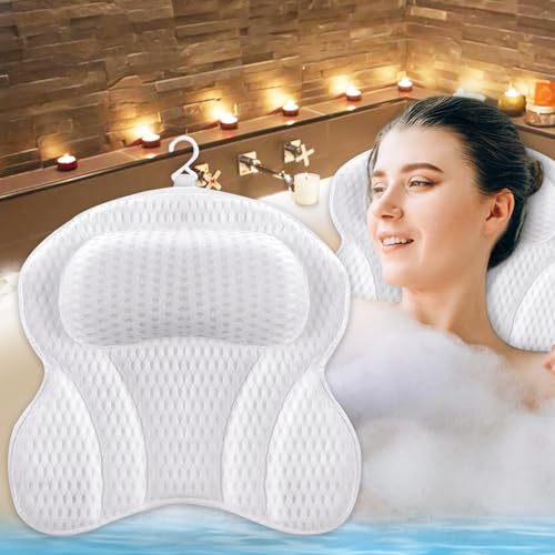 【Phantasy】 Badewannenkissen Saugnäpfen Perfekte Ergonomische Passform, Badewannenkissen Atmungsaktiver Waschbares Wannenkissen 4D Air Mesh, Badekissen für Entspannung von Nacken und Rücken Weiß von Phantasy