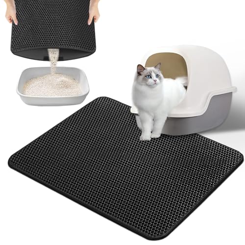 Phantasy Katzenklo Matte 60 * 90 CM, Schwarz Katzenstreu Unterleger Waben Design Vorleger wasserdichte Doppelte Schichte Entwurf Bienenwabe Matte, Katzentoilette Matte von Phantasy