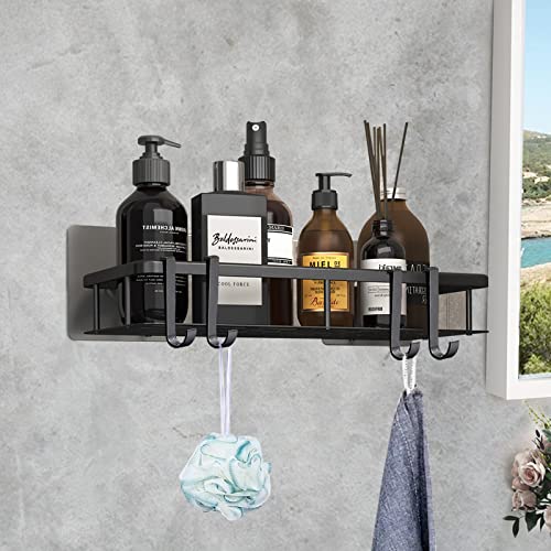 Phantasy® Duschablage ohne Bohren, Schwarz Badezimmer Regal Duschregal mit 4 Haken Shampoo Halterung für Dusche für Badezimmer Küche von Phantasy