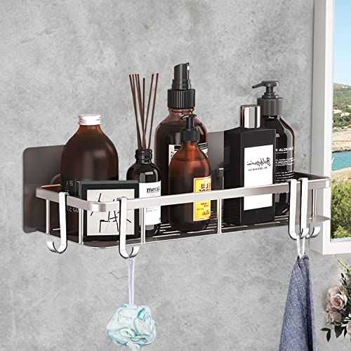Phantasy® Duschablage ohne Bohren, Silbrig Badezimmer Regal Duschregal mit 4 Haken Shampoo Halterung für Dusche für Badezimmer Küche von Phantasy
