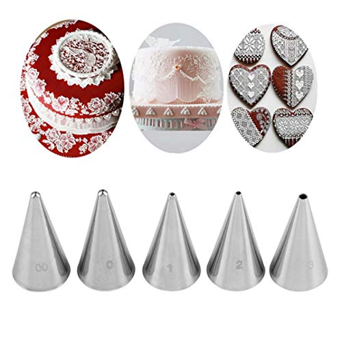 PhantomSky 5 Teiliges Schreiben Spritztüllen Set Profi Edelstahl Spritztüllen, Vereisung Rohrdüsen Kuchendekoration Düsen Tülle Spritzdüse Rund Spritztülle Garniertülle Spitzen DIY Werkzeug von PhantomSky