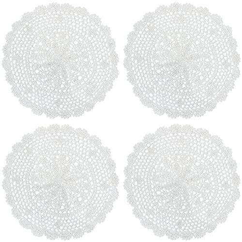 PHANTOMON Häkeldeckchen handgefertigte runde Baumwolle Spitze Tischsets gestrickte Tischdecke, Sternmuster geriffelte Kante, 4 Stück (30,5 cm, weiß) von Phantomon