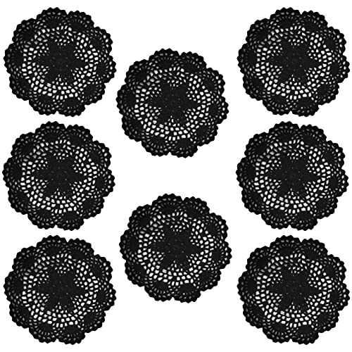 Phantomon 20,3 cm Deckchen, gehäkelt, runde Spitzendeckchen, handgefertigt, 100 % Baumwolle, gehäkelte Untersetzer, Blumen-Design, 8 Stück (schwarz) von Phantomon