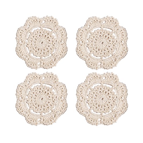 Phantomon Lace Runde Häkeldeckchen handgemachte Untersetzer 10 cm 4 Stück (Beige) von Phantomon