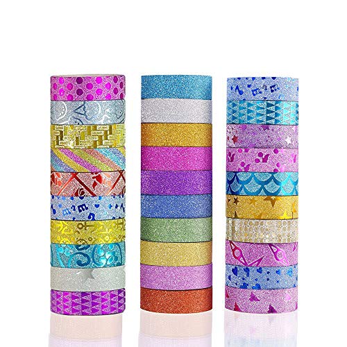 Phantomon Washi Tape Set 30 Rollen Dekoband für Kunst, Handwerk, DIY Dekor, Scrapbook, Glitter Washi Masking Tape mit Aufbewahrungstaschen von Phantomon