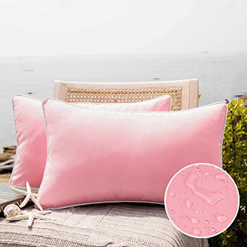 Phantoscope 2 Stück Outdoor Wasserdicht Wurfkissenbezüge Dekorative Quadratische Outdoor Kissen Kissen Fall Terrassenkissen für Couch Zelt Sonnenschirm, Rosa 30 x 50 cm von Phantoscope