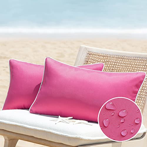 Phantoscope 2 Stück Outdoor Wasserdichte Wurfkissenbezüge Dekorative Quadratische Outdoor Kissen Kissenbezug Terrasse Kissen für Couchzelt Sonnenschutz, Hot Pink 30,5 x 50,8 cm von Phantoscope