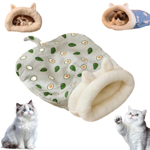 Gemütliches Haustiernest für Katzen und kleine Hunde, ultraweiches, halbgeschlossenes Bett für 360° Wärme und Sicherheit, niedliches Cartoon-Design (verbessertes Grau, 35,6 x 45,7 cm (für kleine von Phaqetre