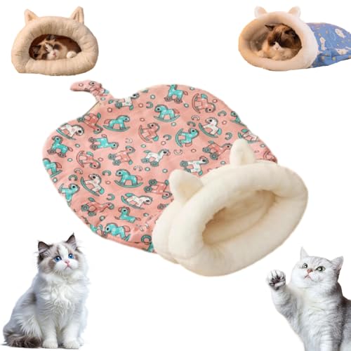Gemütliches Haustiernest für Katzen und kleine Hunde, ultraweiches, halbgeschlossenes Bett für 360° Wärme und Sicherheit, niedliches Cartoon-Design (verbessertes Rosa, 35,6 x 45,7 cm (für kleine von Phaqetre