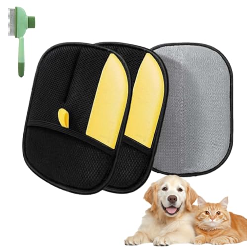 Phaqetre Allfound Haustierhaarentfernungshandschuh, doppelseitig, für Katzen und Hunde, Enthaaren, Bürsten, Badehandschuh, Möbel und Auto-Haarentferner, Werkzeug (2er-Pack) von Phaqetre