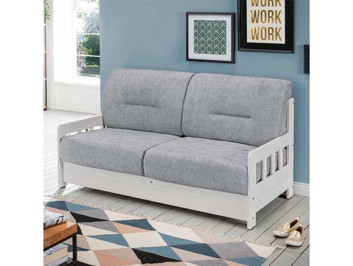 2er Ausziehsofa in Grau und Weiß Landhausstil 2er Ausziehsofa in Grau und Weiß Landhausstil von Pharao24.de