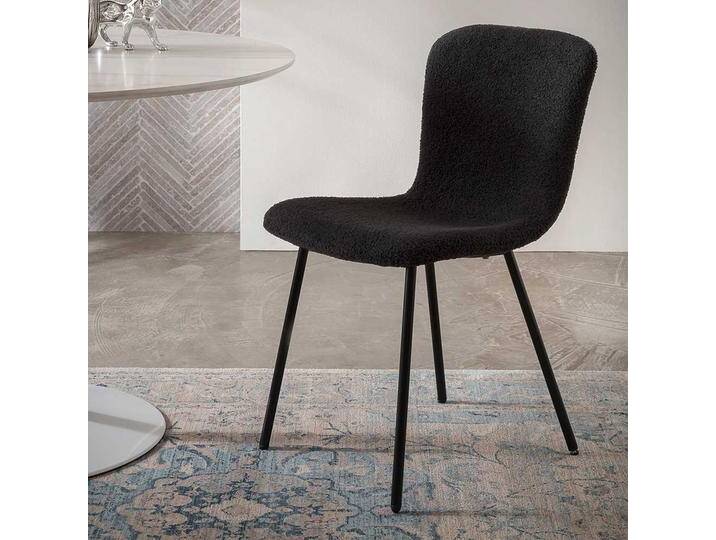 4 Esstisch Stühle schwarz aus Boucle Stoff und Metall 44 cm breit (4er Set) von Pharao24.de