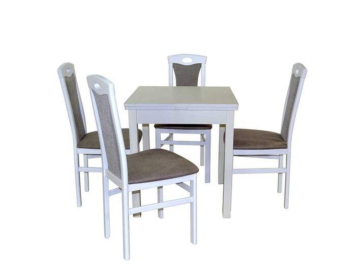 4 Personen Esstisch mit Stühlen Weiß und Hellgrau (fünfteilig) von Pharao24.de