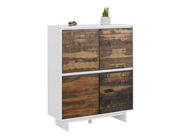 4 türiges Highboard in Weiß und Kiefer dunkel 120 cm hoch von Pharao24.de