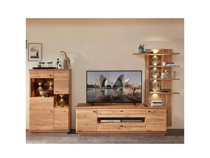 Anbauwand Holz Front massiv in modernem Design 186 cm hoch (dreiteilig) von Pharao24.de