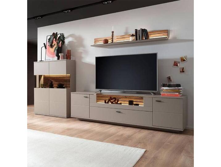 Anbauwand Wohnzimmer Anbauwand 310 cm breit in Grau (dreiteilig) von Pharao24.de