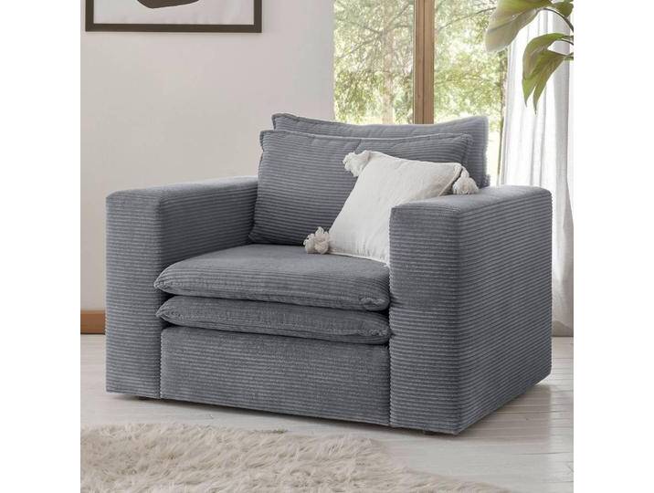 Anthrazit Cord Polstersessel in modernem Design 110 cm breit von Pharao24.de