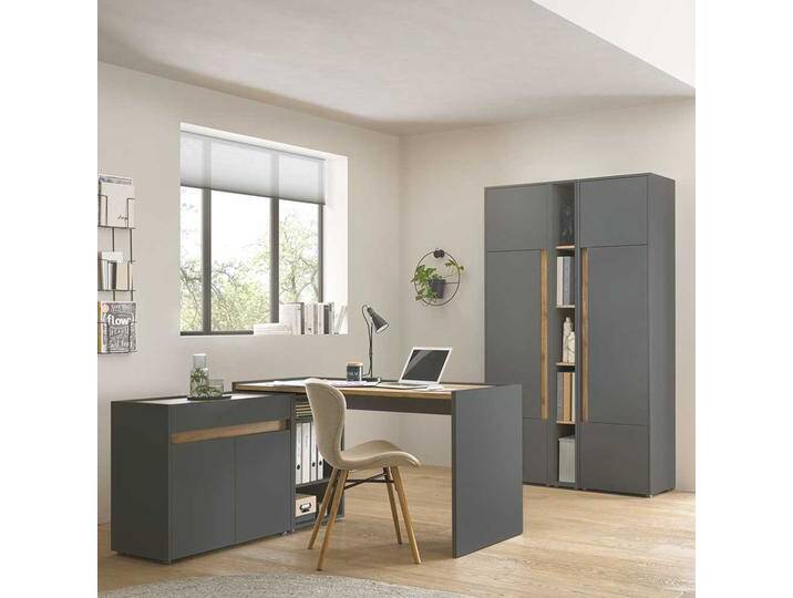 Arbeitszimmermöbel Set modern in Anthrazit Wildeichefarben (sechsteilig) von Pharao24.de