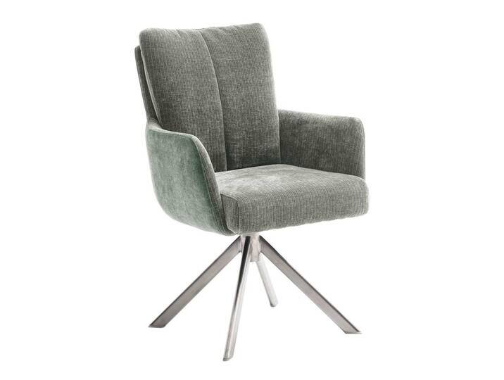 Armlehnenstuhl, Graugrün, 61x67 cm, Webstoff & Edelstahl, 2er Set, Modern von Pharao24.de