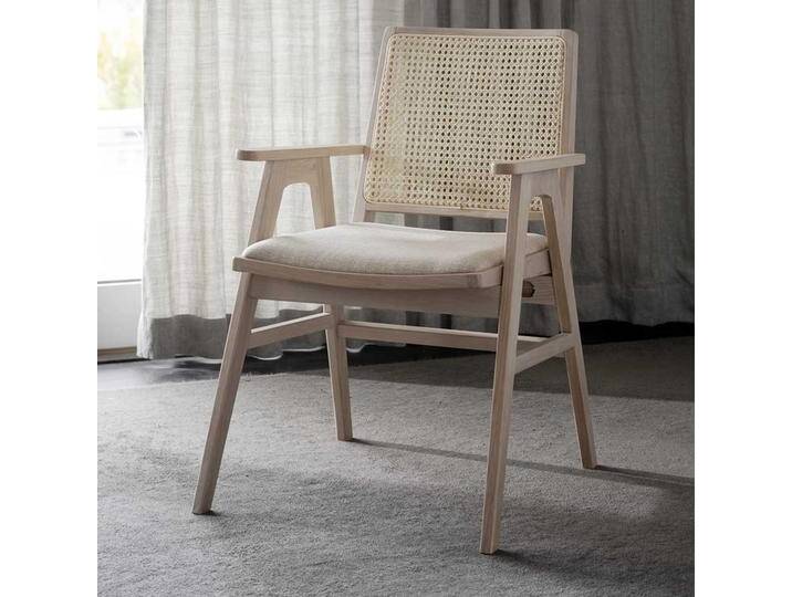 Armlehnstühle aus Eiche Massivholz White Wash Rattan Rückenlehne (2er Set) von Pharao24.de