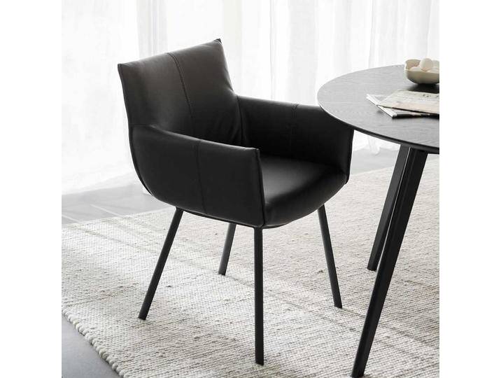 Armlehnstuhl Lederstuhl in Schwarz und gepolsterter Rückenlehne (2er Set) von Pharao24.de