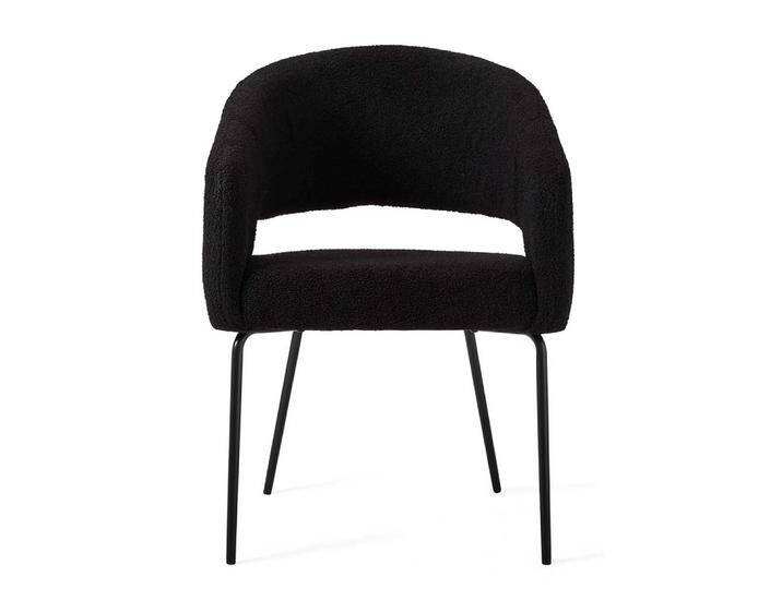 Armlehnstuhl, Schwarz, 57x56x81 cm, Boucle Stoff & Metall, 2er Set, Skandinavisch von Pharao24.de