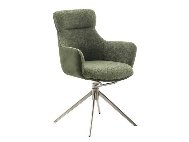 Armlehnstuhl, Oliv Grün, 62x90 cm, Webstoff & Edelstahl, 2er Set, Modern von Pharao24.de