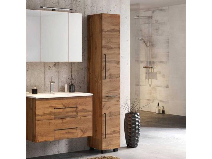 Bad Hochschrank in Wildeichefarben Stand- und Wandmontage von Pharao24.de