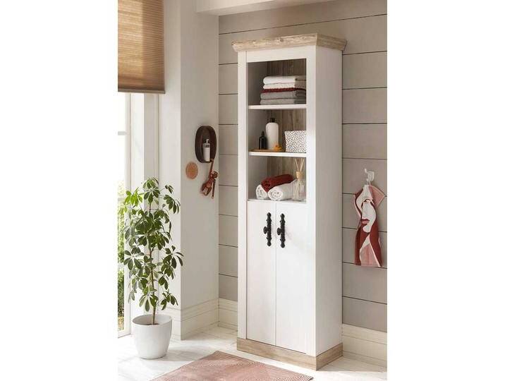 Badezimmer Schrank in Weiß und Pinienfarben 200 cm hoch von Pharao24.de