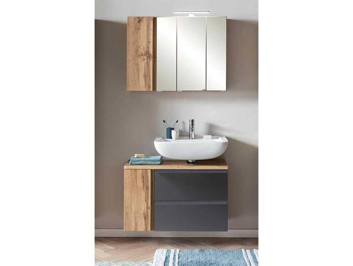 Badmöbel Set mit Spiegelschrank in Wildeichefarben Dunkelgrau (zweiteilig) von Pharao24.de