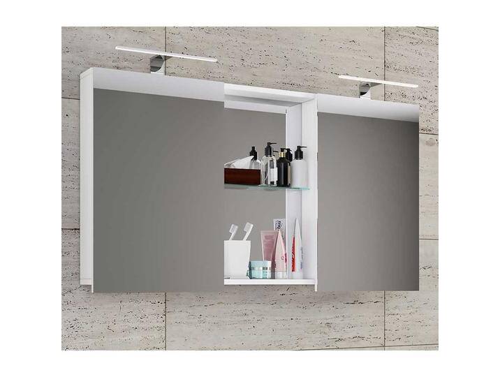 Badschrank Spiegel weiss modern 112 cm breit Drehtüren von Pharao24.de