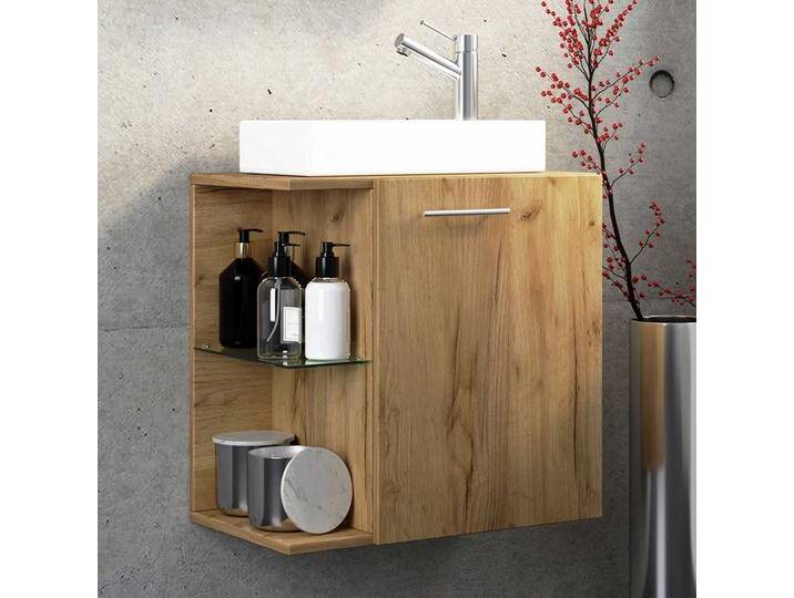 Badschrank hängend mit Becken in Wildeiche Honigfarben 52 cm breit von Pharao24.de