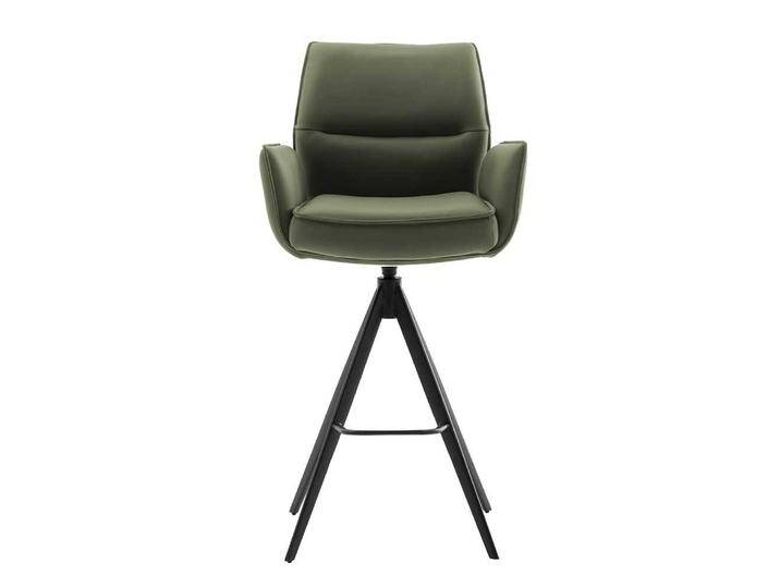 Barhocker, Oliv Grün, 59x62x112 cm, Echtleder & Metall, Armlehnen, Modern von Pharao24.de