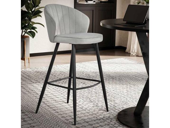 Barhocker, Grau, 56x50x103 cm, Samt & Metall, 70 cm Sitzhöhe, Modern von Pharao24.de